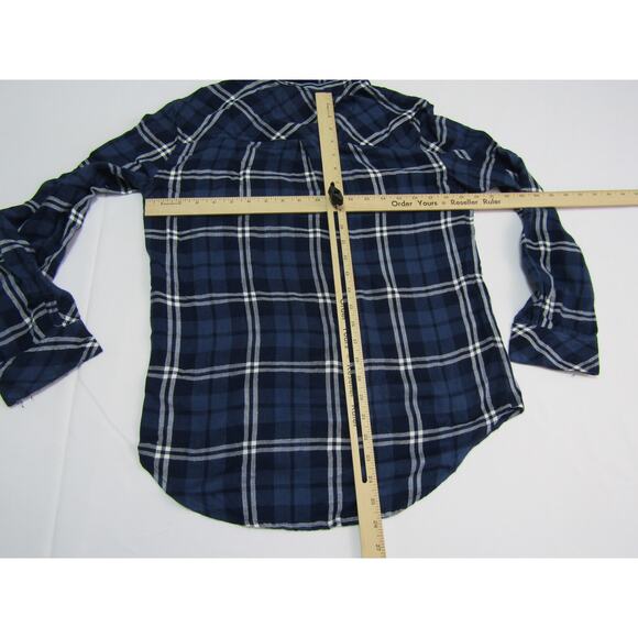 Rails Blue Plaid Rayon High Low Button Top Womens size XS Collar Boho Outdoor - Picture 7 of 12